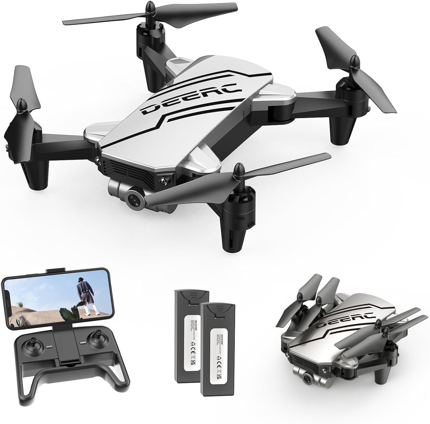 DEERC D20 FPV Drone with 720P HD FPV Camera, Voice and Gesture Control, Waypoint Fly, Altitude Hold, Headless Mode, One Key Start, Speed Adjustment, 3D Flips, 2 Batteries