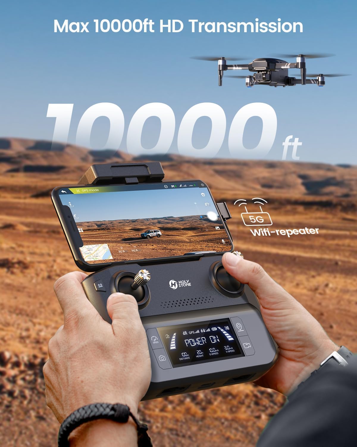 Holy Stone HS600 2-Axis Gimbal GPS Drone with 4K EIS Camera, Integrated Remote ID, 28-Min Flight Time, 10000FT Transmission, Brushless Motors, Auto Return, Level-6 Wind Resistance