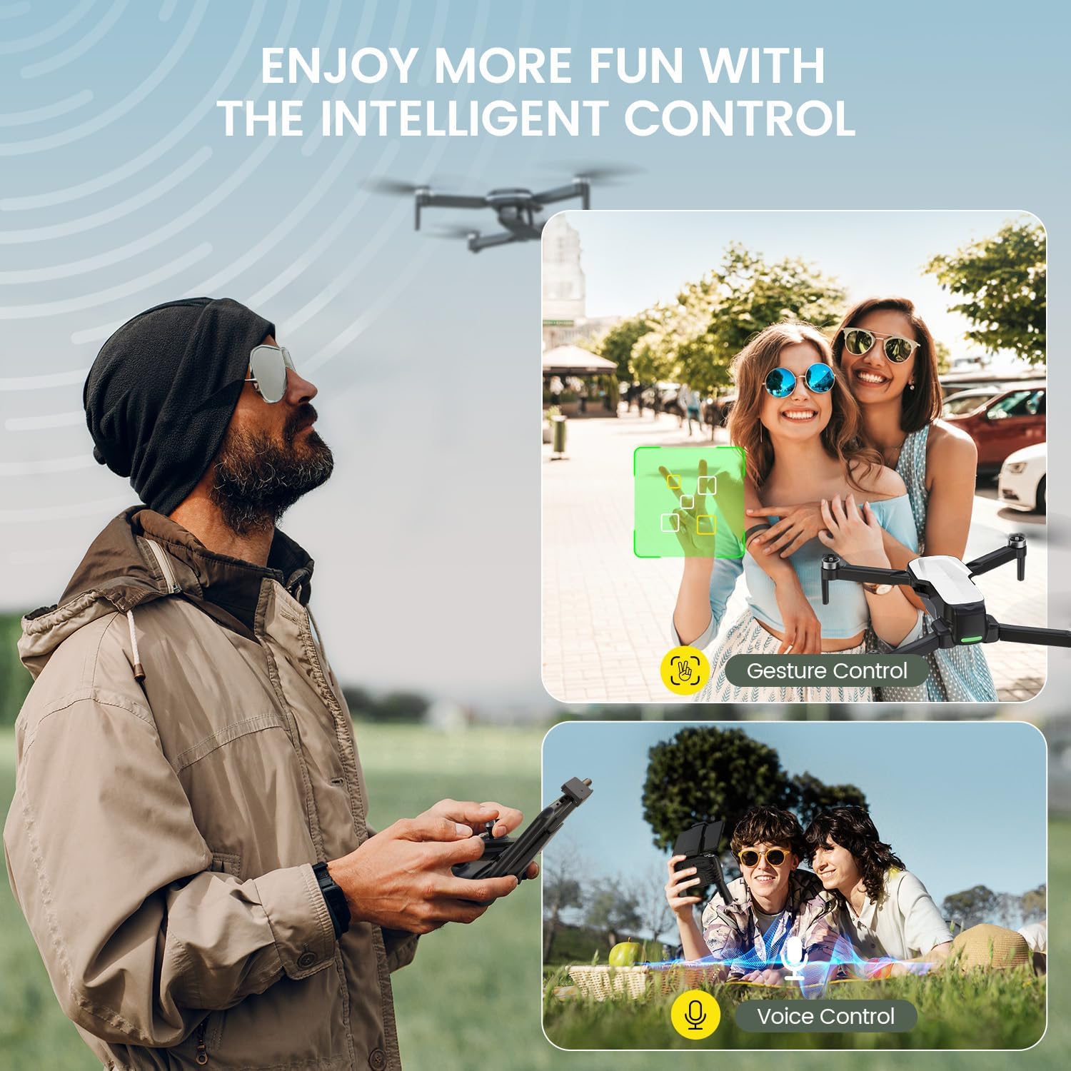 Holy Stone HS280D FPV Drone with 1080P HD Camera, Brushless Motor, Optical Flow, Tap Fly, Voice Control, Gesture Selfie, Emergency Stop, 2 Batteries