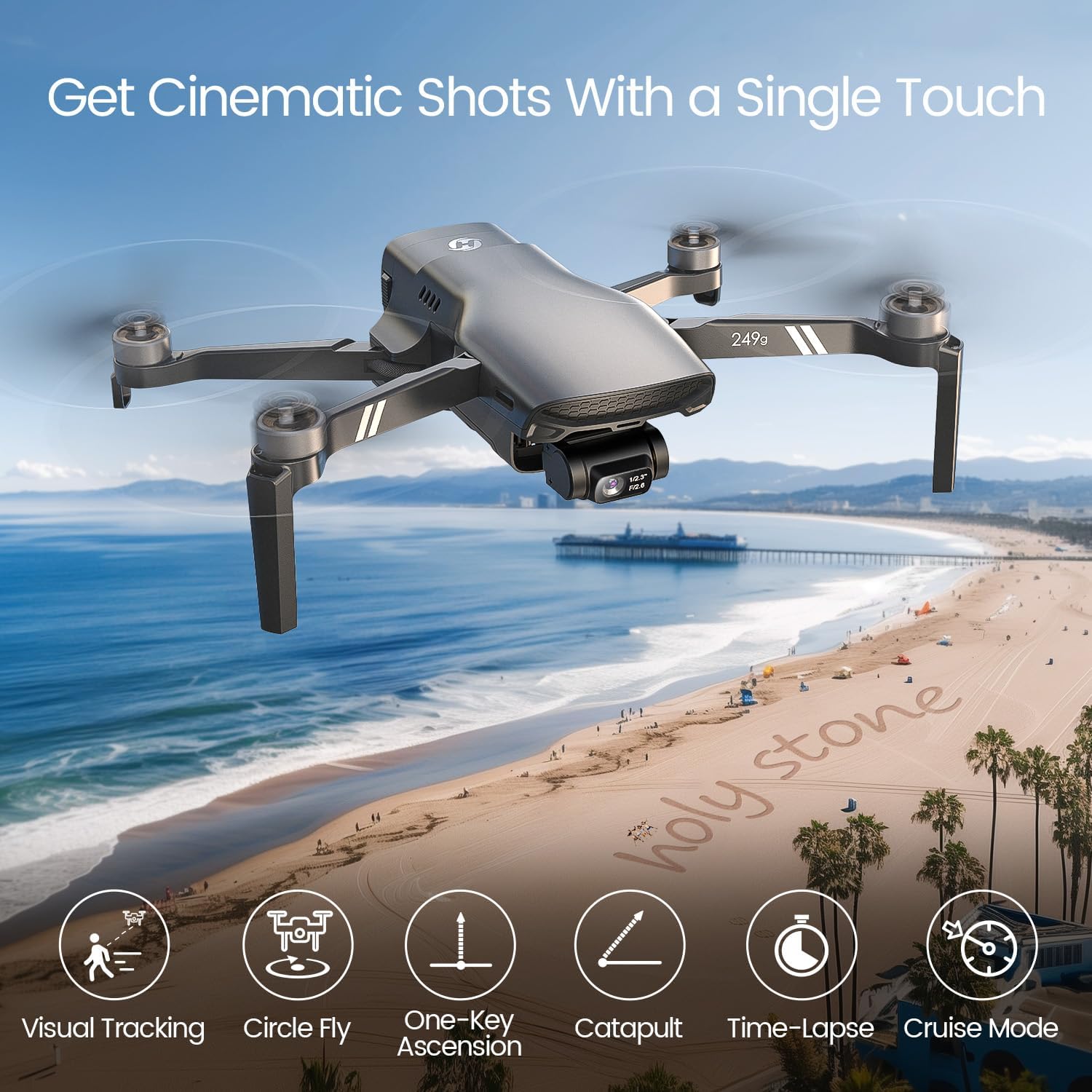 Holy Stone HS900 Drone Featuring Visual Tracking, Circle Fly, One-Key Ascension, Time-Lapse, Cruise Mode, and Catapult Functions