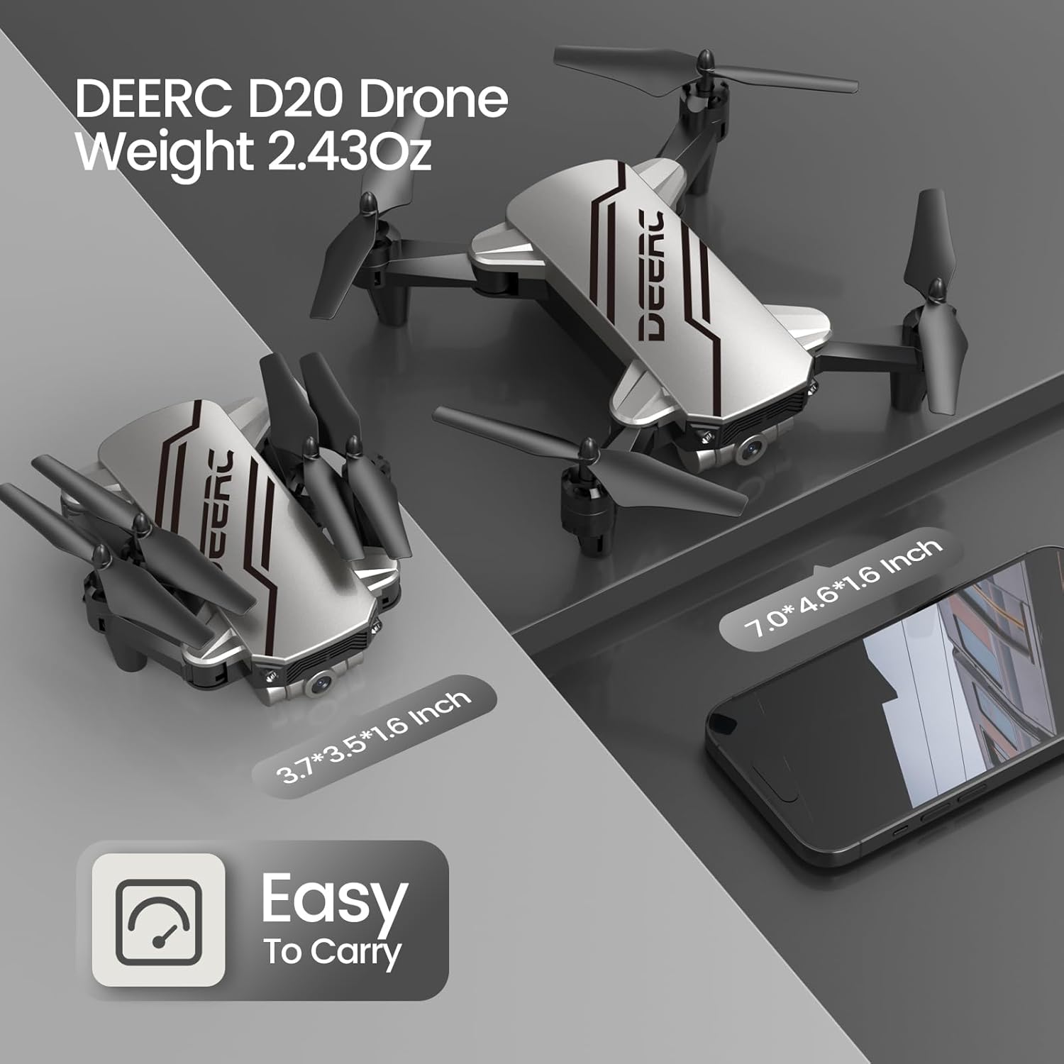 DEERC D20 FPV Drone with 720P HD FPV Camera, Voice and Gesture Control, Waypoint Fly, Altitude Hold, Headless Mode, One Key Start, Speed Adjustment, 3D Flips, 2 Batteries