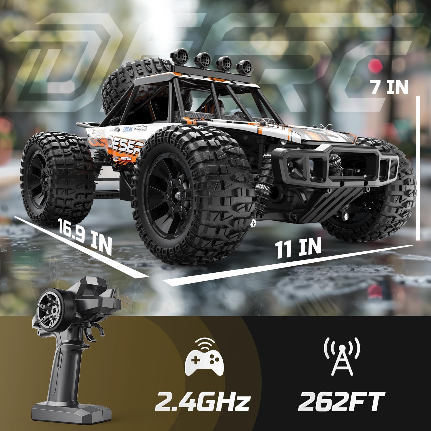 DEERC 9203E 1:10 High-Speed RC Car with Lights, 48KM/H, 4X4 Off Road, All-Terrain, 2 Batteries for 30mins Fun, Unavailable in UK