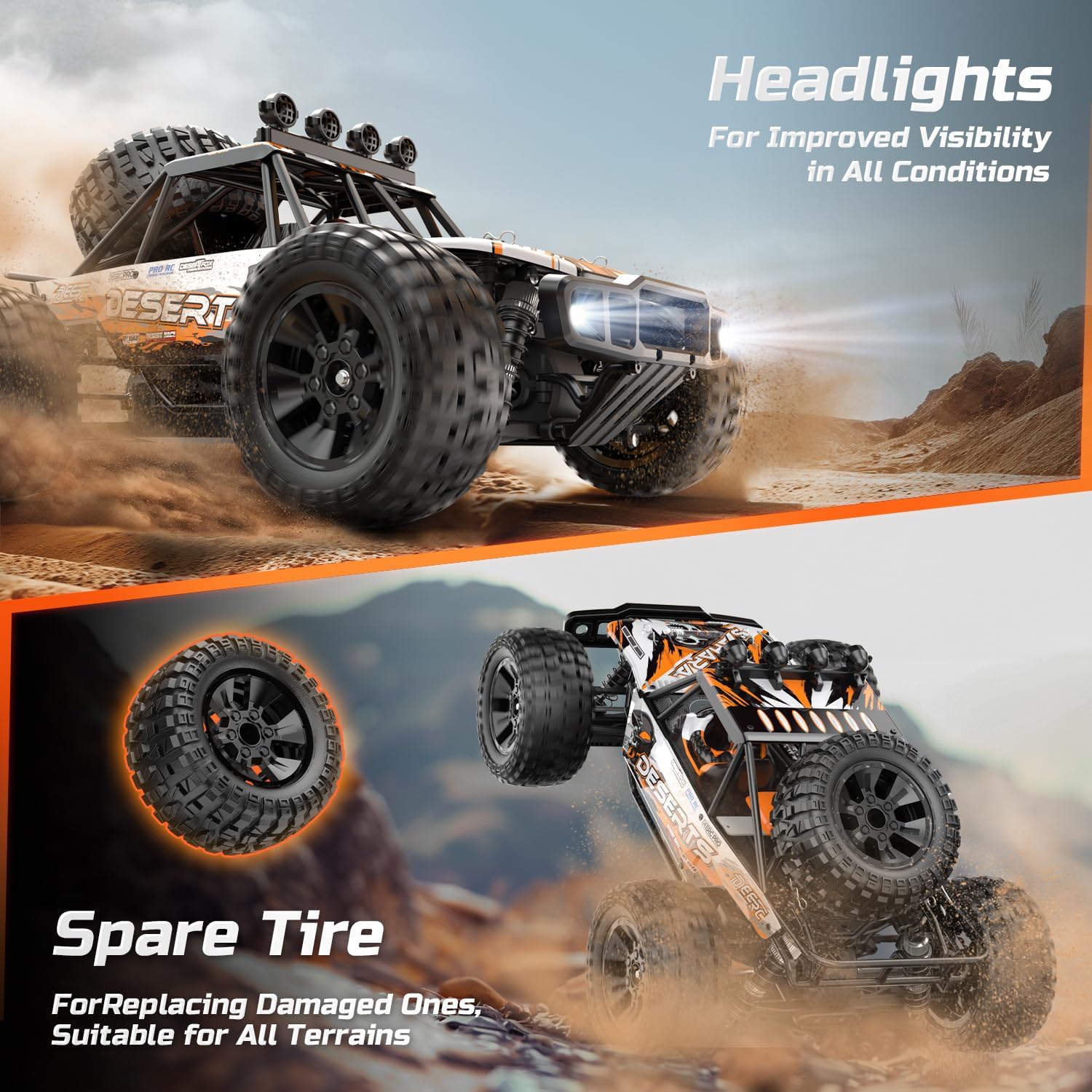 DEERC 9203E 1:10 High-Speed RC Car with Lights, 48KM/H, 4X4 Off Road, All-Terrain, 2 Batteries for 30mins Fun, Unavailable in UK