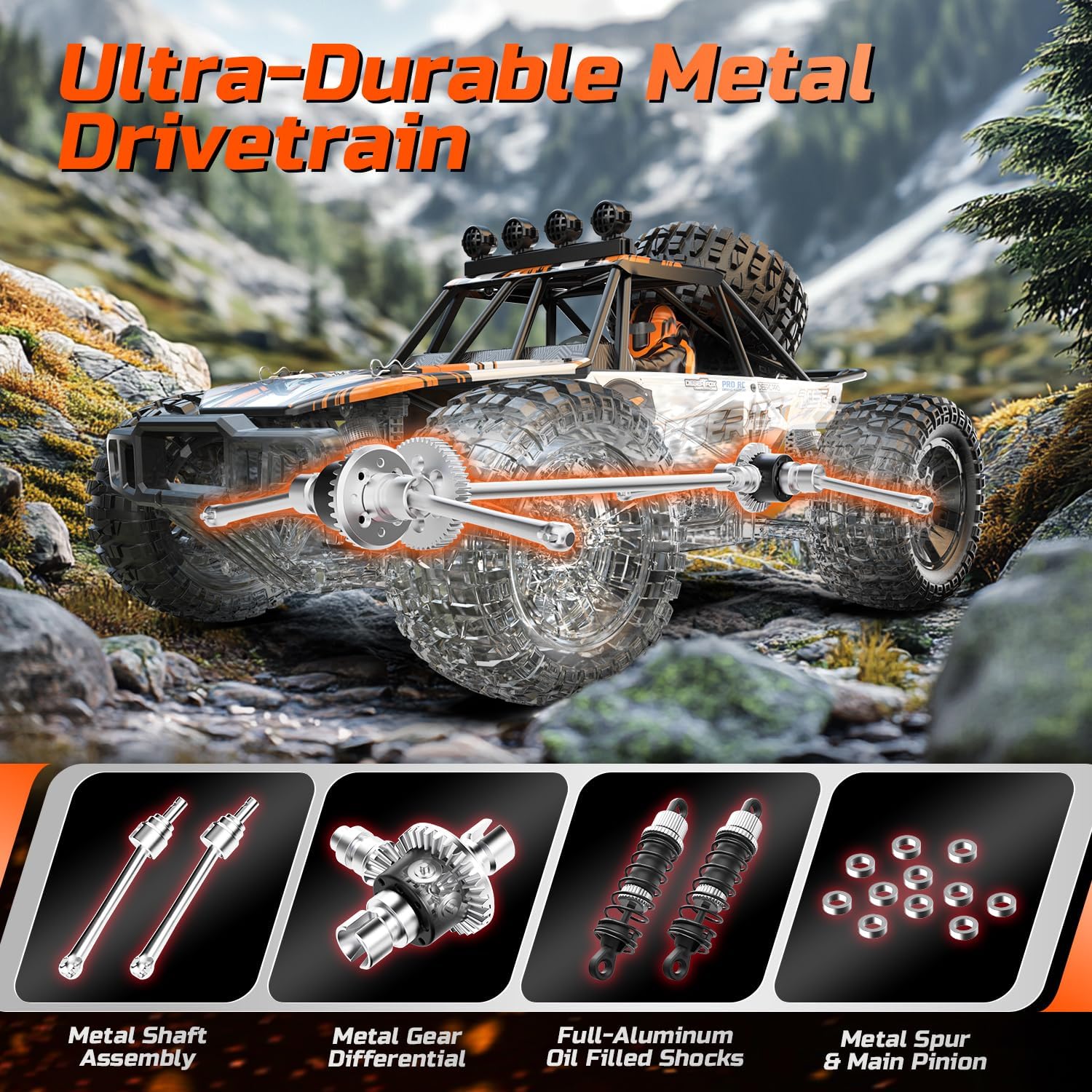 DEERC 9203E 1:10 High-Speed RC Car with Lights, 48KM/H, 4X4 Off Road, All-Terrain, 2 Batteries for 30mins Fun, Unavailable in UK