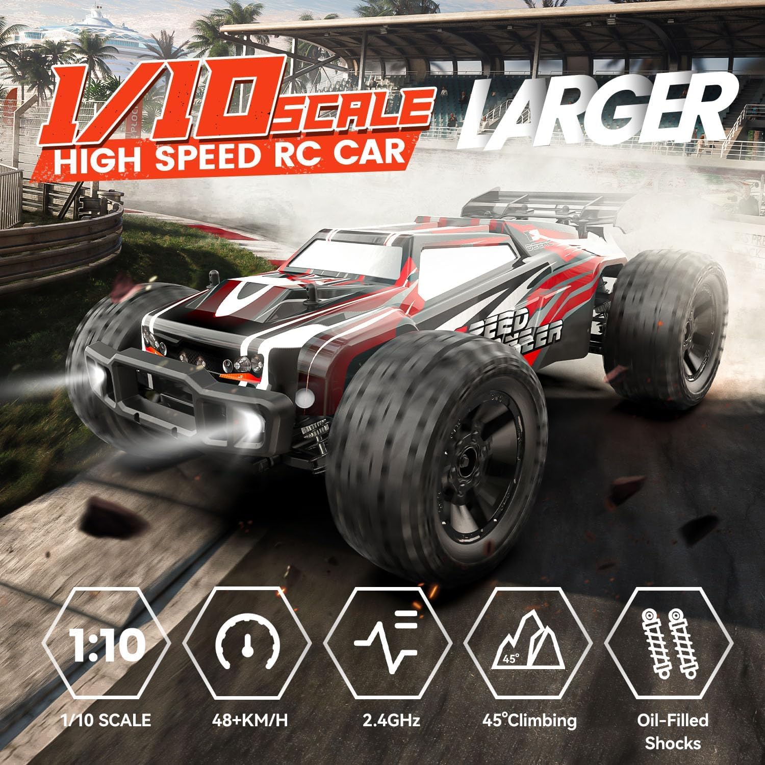 DEERC 9206E 1:10 High-Speed RC Car with DIY Extra Shell, 48+ KM/H, All-Terrain, 4WD Off Road, 2 Battery for 40+ Min, Unavailable in Canada